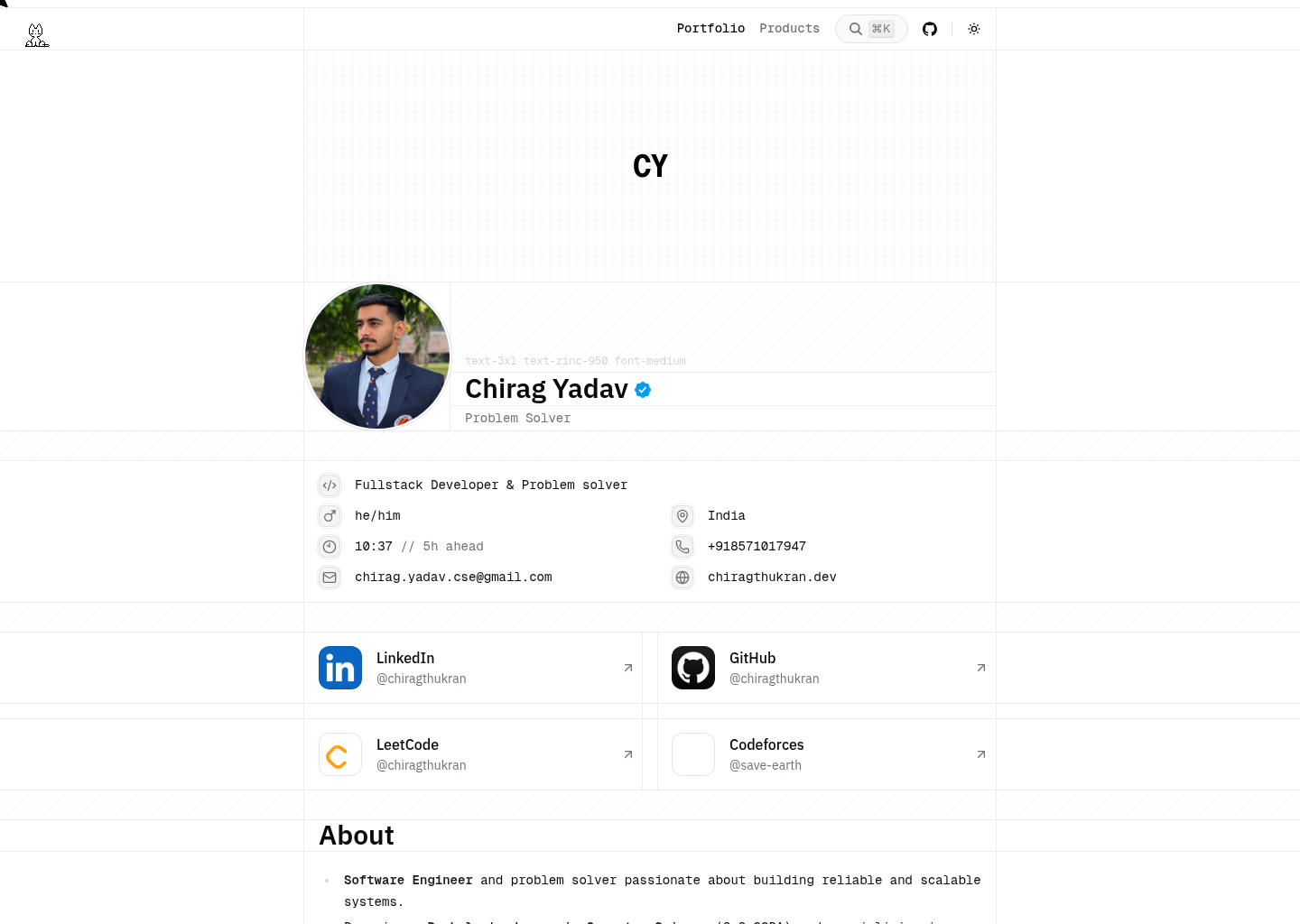 Chirag Thukran Portfolio Screenshot